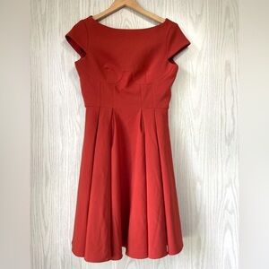 Elise Stunning Burnt Orange Pleated Dress Size L EUC